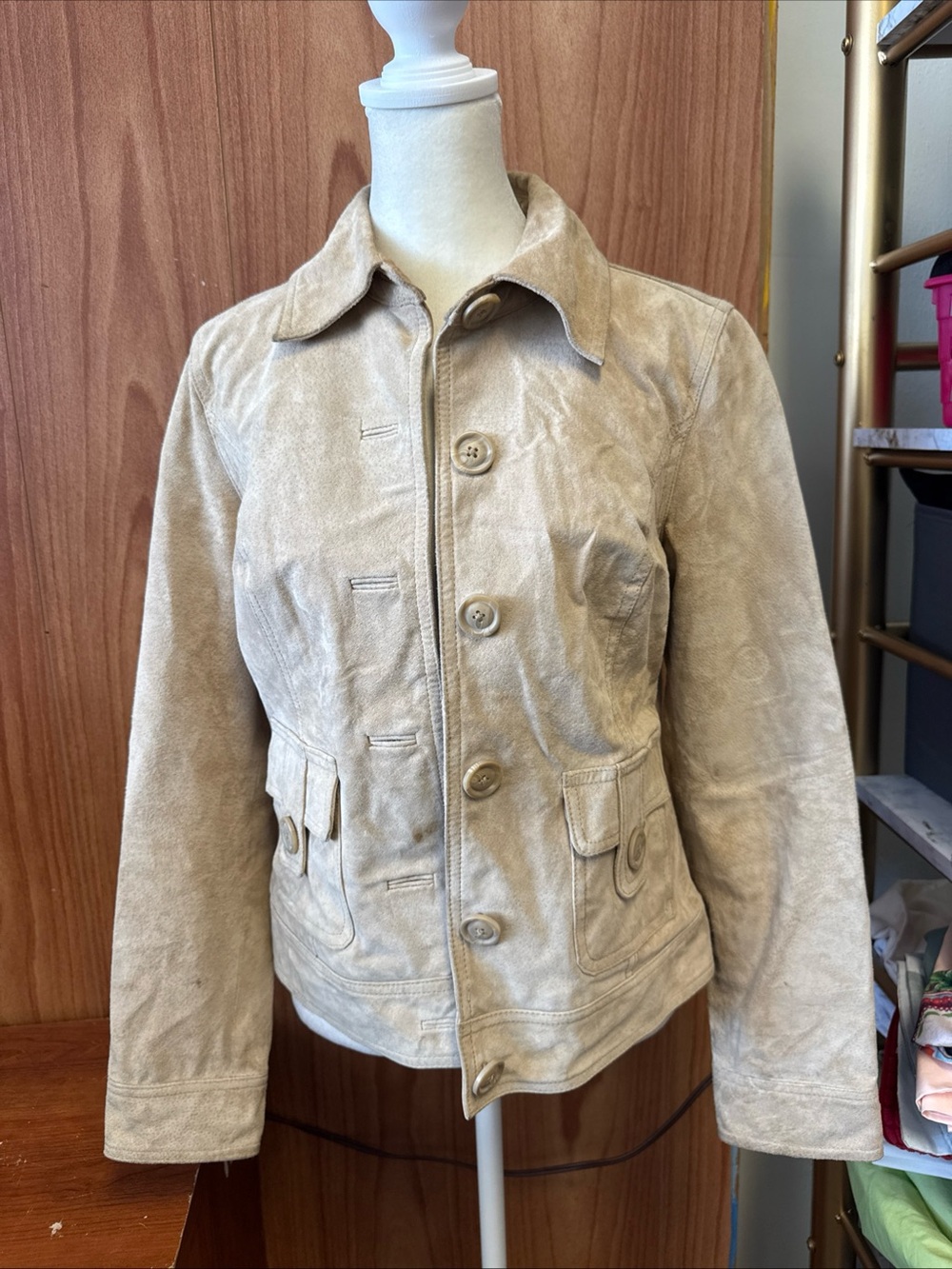 VINTAGE 00's Cherokee Light Tan Suede Leather Jacket Women's S Small